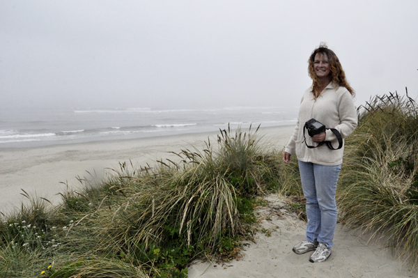 Karen's sister at the top of the sand dune